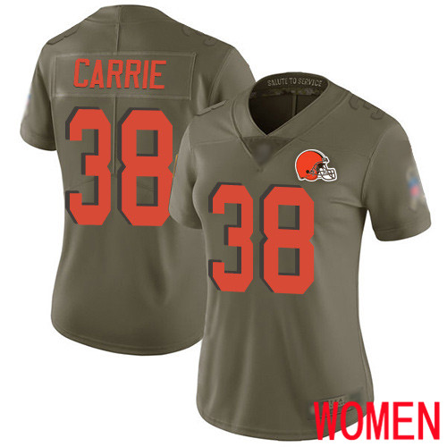 Cleveland Browns T J Carrie Women Olive Limited Jersey #38 NFL Football 2017 Salute To Service